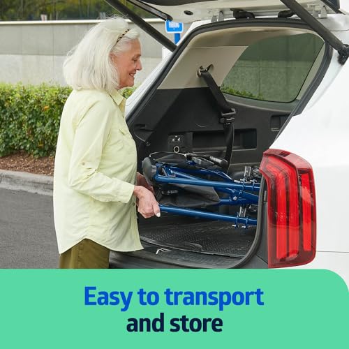 Medline Ultra Lightweight Transport Wheelchair for Adults, Foldable, 19-Inch Seat Width, Blue Frame, Black Upholstery - Image 4