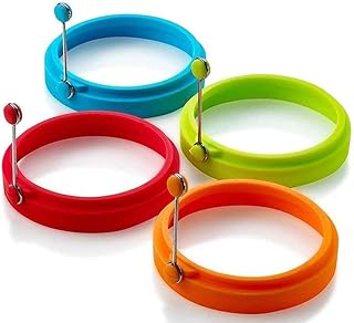 目玉焼きリング 玉子焼き器 グッズ フライパン用 タルト型 卵の金型リング 厚焼きパンケーキリング 製菓道具 ふんわりホットケーキ型 シリコン 丸型 高温耐熱 安全&健康&耐熱 食器ブラシ シリコン製 4点セット (B)