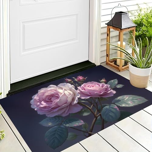 Tapis lavable en machine fleurs réalistes et dossier antidérapant rose