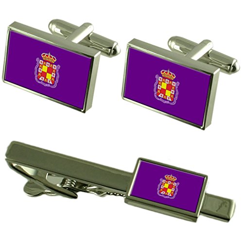 Clip de corbata y gemelos de la bandera de Jaén en set de regalo para hombre