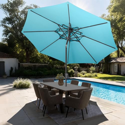 AckMizz 9FT Outdoor Patio Umbrella - 2 Tiers Table Umbrella Waterproof UV Protection, Sombrillas de Patio with Push Button Tilt, Sun Umbrella for Pool, Porch, Garden, Yard (Aqua Blue) by AckMizz - Used condition - Image 6