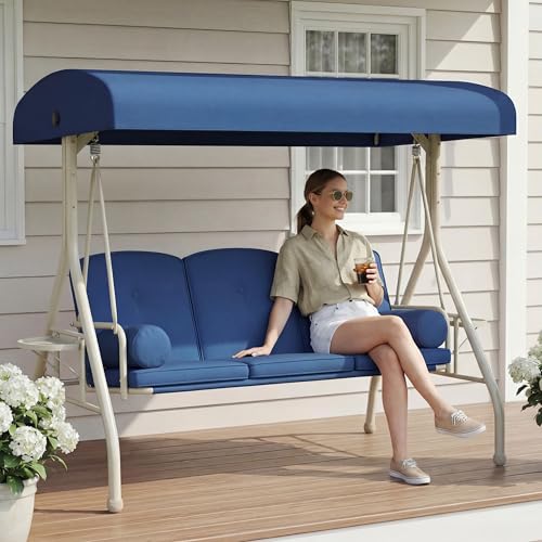 Patio Swing with Canopy for 3 Adults (Blue)