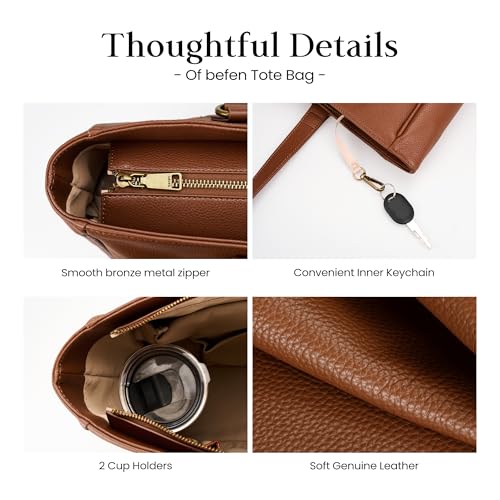 Image of befen Genuine Leather Tote Bag for Women Work, Womens Laptop Purse Bags Shoulder Satchel Handbags with 15.6 inch Compartment