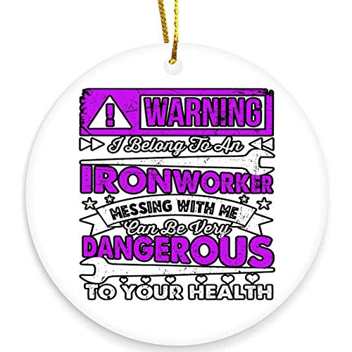Saniel Gift Warning I Belong to an Ironworker (2 pcs) Christmas Ornament - Holiday Ceramic Keepsake 3