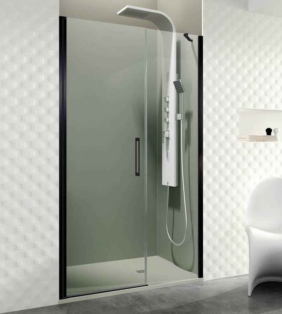 GME - Mampara Ducha 1 Puerta Corredera + 1 Puerta Fija Negra 100cm | Mampara de Cristal con Perfilería de Aluminio y 195cm de Altura | Cristal Templado 6mm Antical Y Cierre Magnético