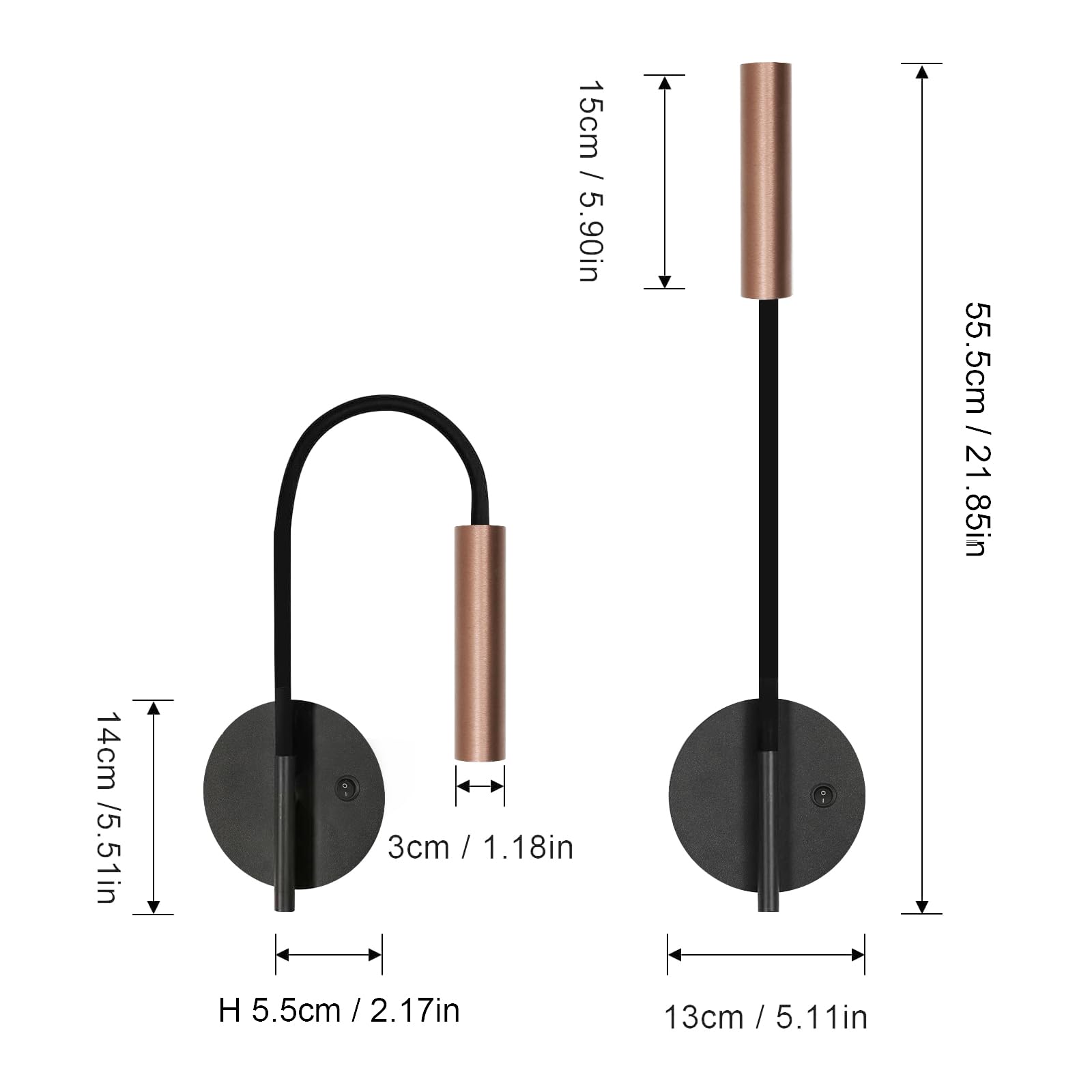 2 Stücke Leselampe Wandmontage, 3 Warmweiß Kaltweiß Neutralweiß | 360° Schwenkbar LED Wandleuchte Innen, Leselampe Wand, für Nachttisch,Café, Mit Schalter