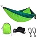 Double Camping Hammock, Youandme Lightweight Parachute Portable Hammocks for Hiking , Travel , Backpacking , Beach , Yard . Gear Includes Nylon Straps & Steel Carabiners, Size 118" x 78"-Green