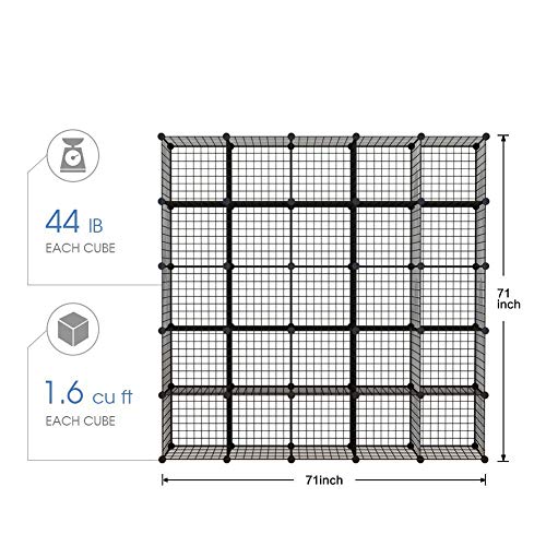 Kousi 14"X14" Wire Cube Storage, Metal Grid Organizer, 25-Cube Modular Shelving Unit, Stackable Bookcase, Ideal For Living Room, Bedroom, Office, Garage #TOP3