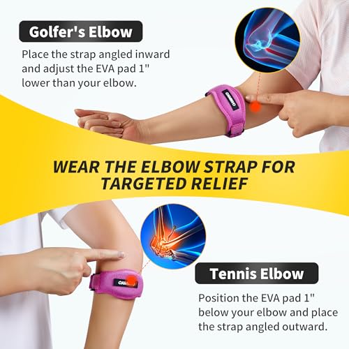Image of CAMBIVO 2 Pack Tennis Elbow Brace Strap for Tendonitis, Rose Pink | EVA Compression Pad, Adjustable Strap with Premium Velcro, for Men and Women, Golfer's Elbow, Counterforce Brace, Breathable