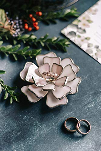 Glass Flower Ring Holder | Jewelry Storage | Wedding Ring Dish | Engagement & Proposal Ring Dish | Ring Bearer Pillow Alternative | Anniversary Gift | Valentine's Day Gift | Lilac & Off-White #TOP7