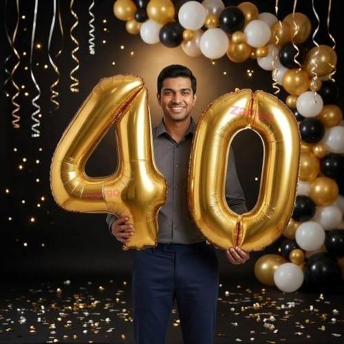 Image of Balloonistics Gold 40-Inch Foil Number 40 Balloon - Fill with Helium or Air for 40th Birthday, Anniversary, Retirement Party Decoration, Photo Booth Backdrop, Cake Table Decor