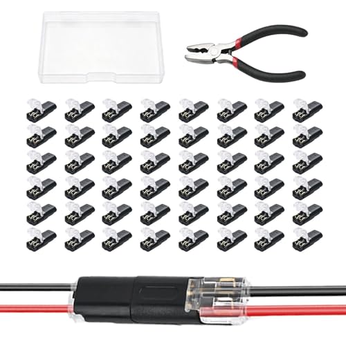 Wire Connector Plug - 50 Piece Quick Connect Flame Retardant Set, Low Voltage Electrical Junction Terminal Block Kit, Secure Wiring Installation Tool, Light Fixture Ceiling Fan Panel Box Use