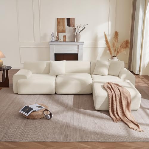 CHITA Modular L-Shaped Sectional Sofa, Deep Seat Modern Comfy Couches for Living Room, Oversized Boneless Sofas with Large Ottoman, No Assembly Required, Chenille in Cream - Image 4
