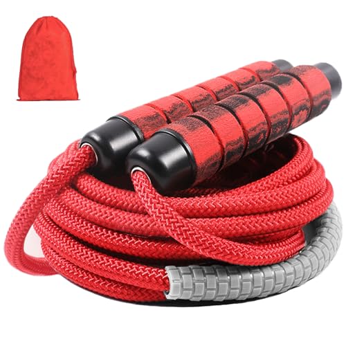 TIMEASY Weighted Jump Rope Nylon Adjustable - Tangle-Free Jump Rope for Women, Men, Kids, and Adults with Foam Handle, Rapid Speed with Ball Bearings, 360° Rotation Jumprope for Exercise, Fitness and Training (Red, 10 ft)