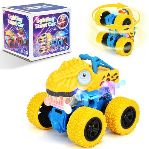 TQBYNJ 2-5 Years Old Boys Dinosaur Toy, Push and Pull Friction Dinosaur Monster Truck, Suitable for Preschoolers, Birthday, Easter, Halloween Party Gift(Yellow)