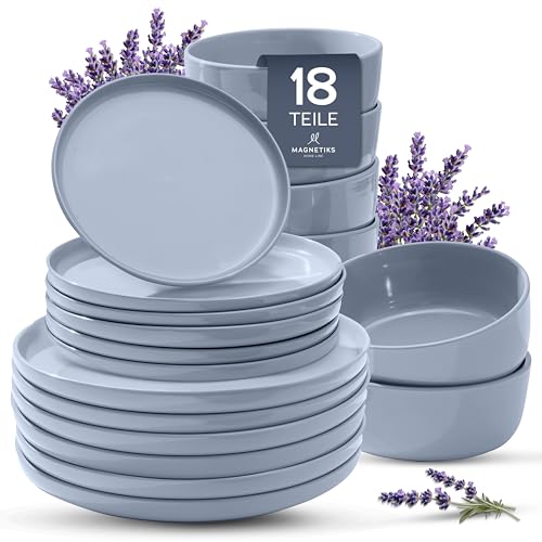 Feinsteinzeug Geschirr Set 6 Personen 18-tlg — massiver und...