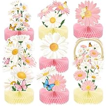 Hotop 9 Pcs Daisy Flower Birthday Party Decorations Daisy Butterfly Honeycomb Centerpieces 3D Daisy Centerpieces for Tables Pink Daisy Table Toppers Boho Groovy Party Decorations Girl Baby Shower