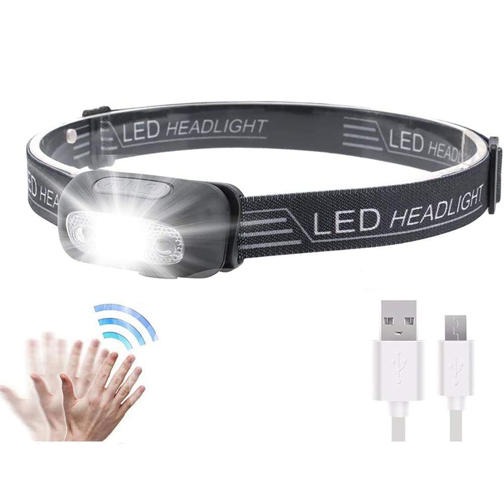Arabest Super Bright LED Sensor Headlamp, 60°Tilt Comfortable Lightweight Headlamps with 4 Modes, USB Rechargeable headlamp, IPX4 Waterproof Headlight for Running Biking Fishing Camping Hiking