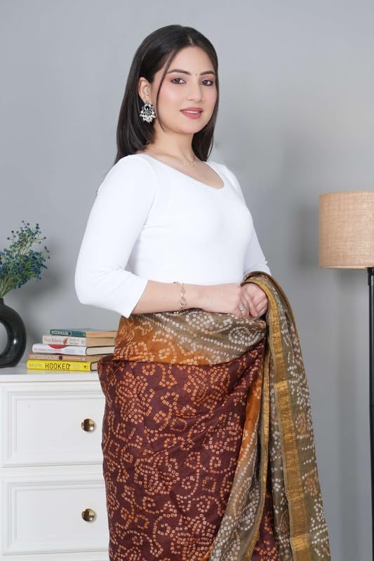 Image of Mlada V-Neck Stretchable Saree Blouse Top for Women | Slim Fit 3 /4th Sleeves Solid Cotton Blouses | Readymade Saree Blouses for Women Festive & Ethnic | Blouse Crop Top