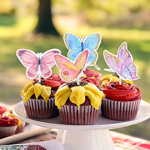 24Pcs Butterfly Cupcake Toppers Colorful Butterfly Cupcake Picks Decoration For Girls Butterfly Party Theme Birthday Party Baby Shower Supplies #TOP7