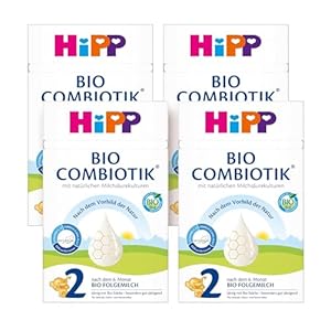 HiPP 2 Bio Combiotik (4 x 600g), Folgemilch nach dem 6. Monat, mit Stärke, natürlichen Milchsäurekulturen, GOS, Omega-3 (DHA, ALA), in bester Bio-Qualität