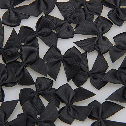 7Rainbows 50pcs Boutique Mini Black Satin Ribbon Bows Flowers Appliques DIY Craft for Sewing Scrapbooking Wedding and Gift