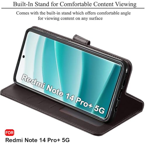Image of TheGiftKart Flip Back Cover Case for Mi Redmi Note 14 Pro Plus 5G | Dual-Color Leather Finish | Inbuilt Stand & Pockets | Flip Back Case Cover for Redmi Note 14 Pro+ 5G (Faux Leather, Coffee & Brown)