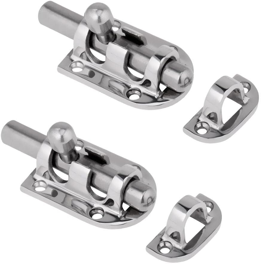 Almencla 2pcs 316 Stainless Steel Slide Latch Gate Latches Barrel Bolt Safety Door Lock, 2.3 inch 60mm, Silver