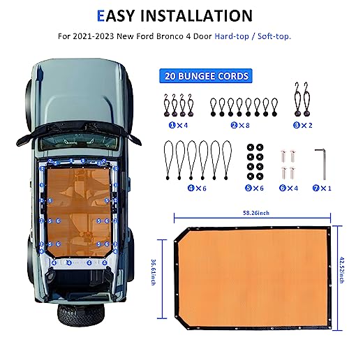 RERPRO Sunshade for 2021-2026 Ford Bronco Bimini Top 4Door Sun Shade Orange by RERPRO - Used condition - Image 8