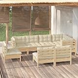 Bucmath 8-TLG. Garten-Lounge-Set, Massivholz Kiefer, Cremeweiße Kissen, Outdoor Möbel...