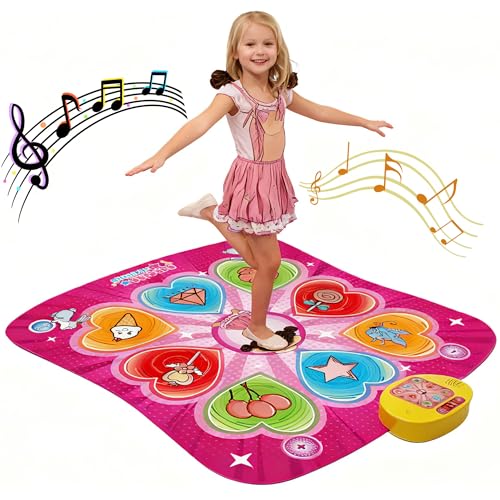 PLAMILOY Dance Mat for Kids, Light-up Rhythm Step Game Mat, Electronic Music Game Pad with LED Lights, Built-in Music, 5 Challenge Levels, Adjustable Volume, Ideal Gift for Girls Boys Ages 3-12