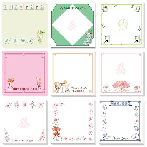 Bloc-notes Mahjong de 450 feuilles adhésives réparties en 9 blocs avec motifs de tuiles