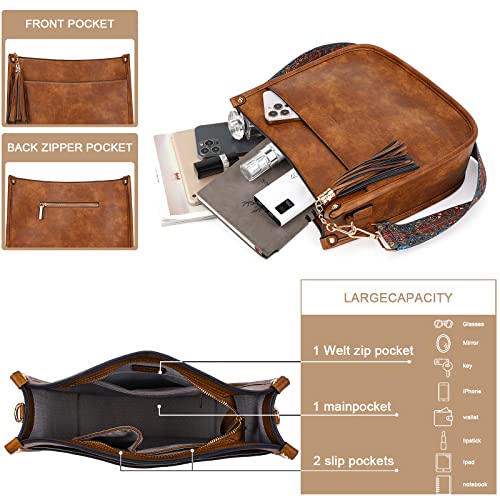 Image of HKCLUF Crossbody Bag Purse for Women 2PCS /Set Leather Hobo Handbag Wallet Set With 2Adjustable Guitar Strap Shoulder Bag | Purse