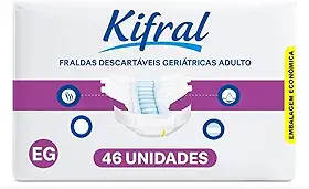 Kifral Gold Fraldas Descartáveis Geriátricas Adulto, Tamanho P, M, G, EG, Incontinência Severa, com Aloe Vera, 46 Unidades (ADULTO EG)