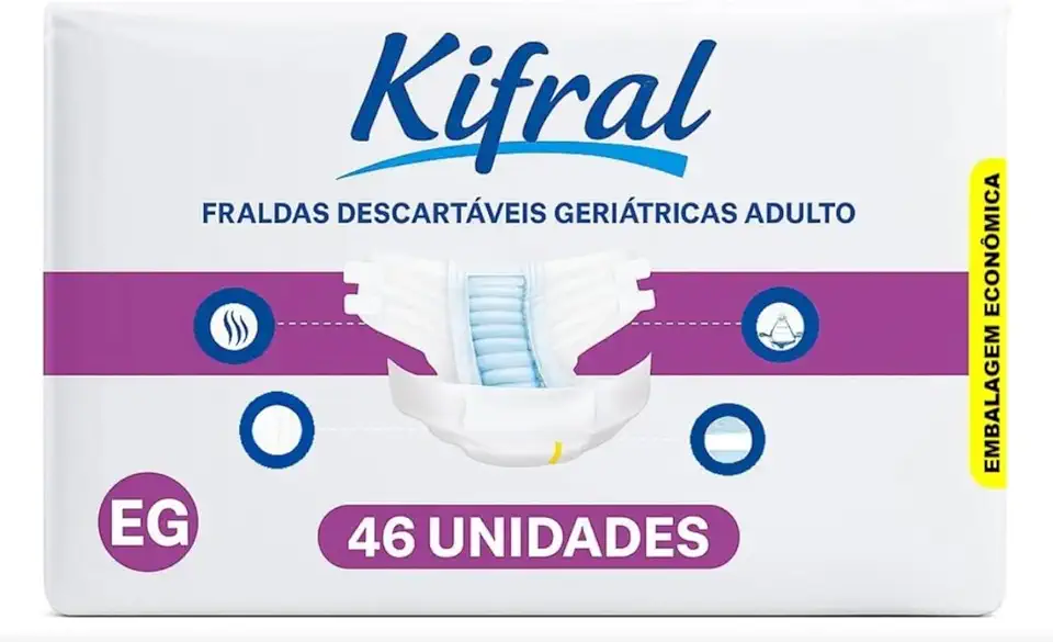 Kifral Gold Fraldas Descartáveis Geriátricas Adulto, Tamanho P, M, G, EG, Incontinência Severa, com Aloe Vera, 46 Unidades (ADULTO EG)