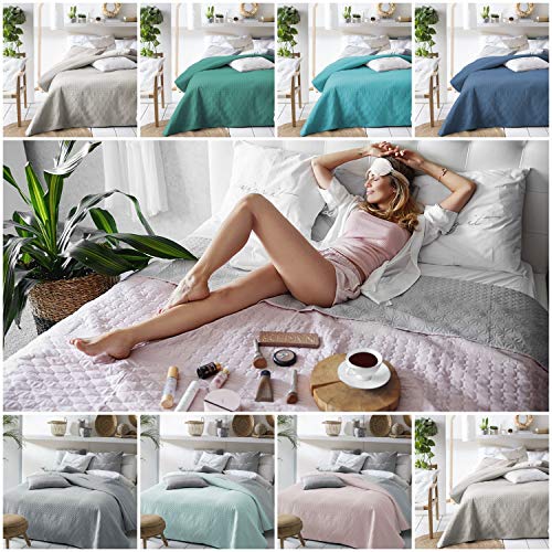 room99 Allzweckdecke Tagesdecke Steppdecke Bettüberwurf Doppelseitig Gesteppt Bueno (Dark Green, 220 x 240 cm) Cover