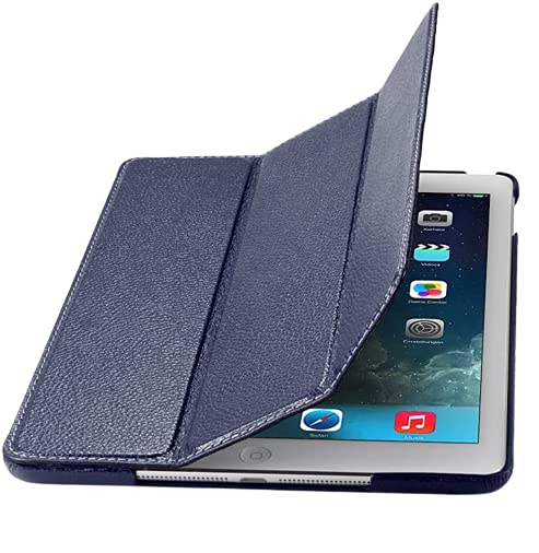 StilGut® Couverture, Genuine Leather Case for Apple iPad Air with Smart-Cover Function, Navy Blue