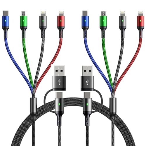 YTLUSN Cable USB múltiple 4 en 2 [2 unidades,1,2 M] 6 en 1 multi cable de carga rápida 3,5 A USB A/C a tipo C/Micro USB/Lightning, cable de carga universal para iPhone16 15 14/Android/Galaxy/Carplay