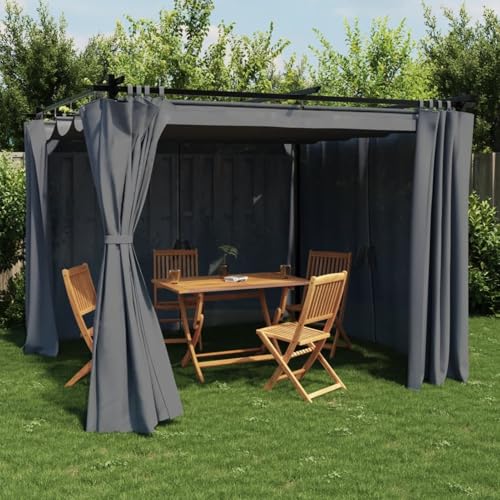 Aluminum Garden Gazebo 3x3m with Retractable Roof & UV-Resistant Waterproof Curtains t for Outdoor Patio & Terrace Stylish Anthracite Design