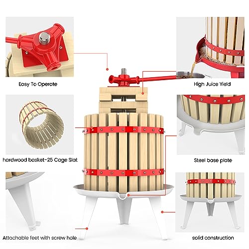Image of 3.2 Gallon Fruit and Wine Press, Manual Cider Press with Solid Beech Wood Basket