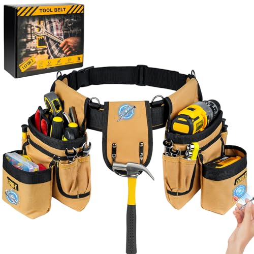 Tool Belt,Magnetic Tool Pouch,27-Pockets Heavy Duty Tool Belts for Men with 4 D-Rings,Detachable...