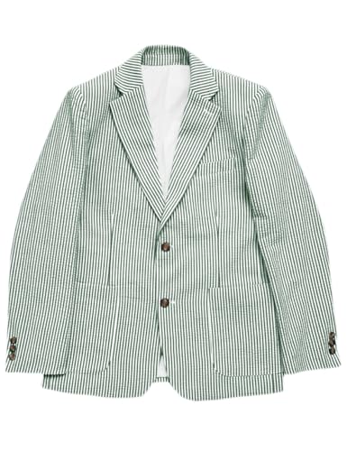 Men's Slim Fit Single Breasted Blazer Seersucker Stripes Lightweight Sport