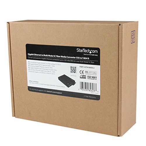 Image of StarTech Multimode SC Fiber Media Converter, GbE, 550m, 850nm (ET91000SC2) | Remote monitoring, 1Gbe network, Fiber to copper, Range