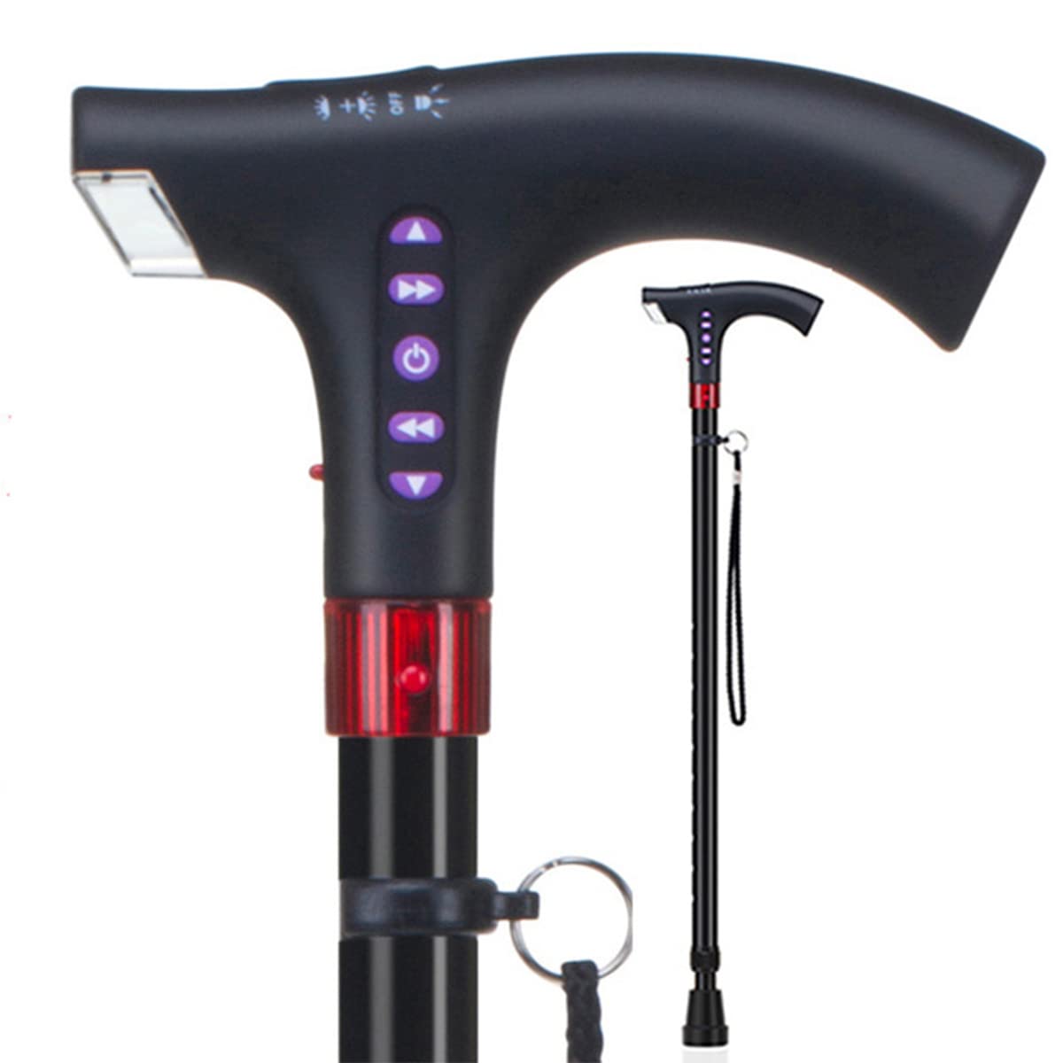 WFTDPortable Smart Crutches, Adjustable Old Man Walking Stick, Multifunctional Anti-Slip Cane with LED Lighting, Safety Alarm and Radio and More