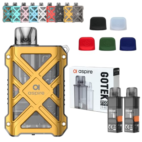 【ゴーテックX2 セット】Aspire Gotek XU Kit + 交換用カートリッジ1箱(0.6Ω×2個)+ シリコンキャップ 5色 セット (Gold)