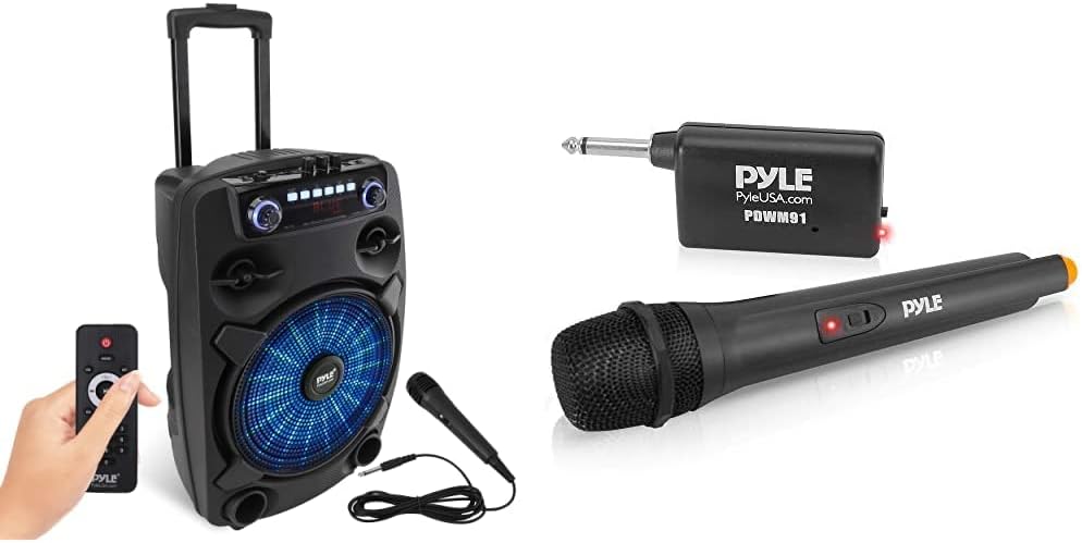 Pyle 800W Portable Bluetooth PA Speaker System with Wired Microphone and Wireless Handheld Microphone