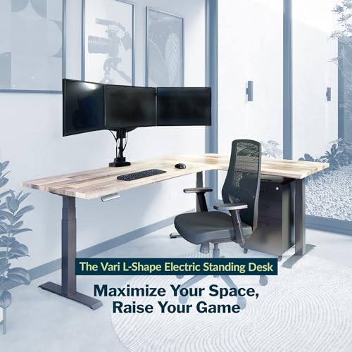 Image of Vari ComfortEdge 80x60 L-Shape Electric Standing Desk - Height Adjustable Sit-Stand VariDesk for Corner Office with Reversible Left /Right Design + Reclaimed Wood /Slate Legs (Ships in 3 Boxes)