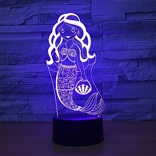 7 Color Changing Night Lamp 3D Atmosphere Bulbing Light 3D Visual Illusion LED Lamp for Kids Toy Christmas Birthday Gifts (Mermaid)