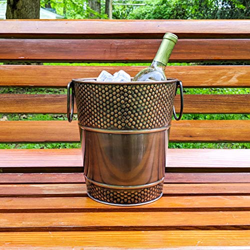 Brekx Berkshire Copper Finish Galvanized Wine Bucket, Rust-Resistant And Leak-Proof Ice And Drink Holder With Handles, 5 Quarts #TOP1