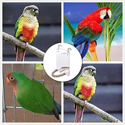 NA Bird Mirror Birdcage Perches Mirror Birdcage Stand Perch Parrot Bite Toy with Rope for Parakeet, Cockatoo, Cockatiel and More, white